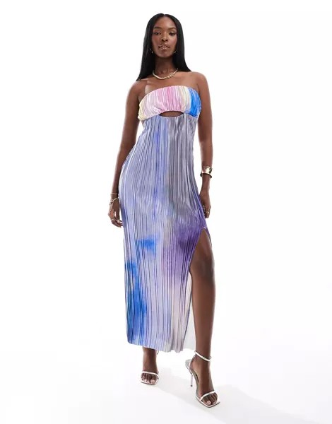 Платье макси Asos Design Plisse Bandeau, мультиколор