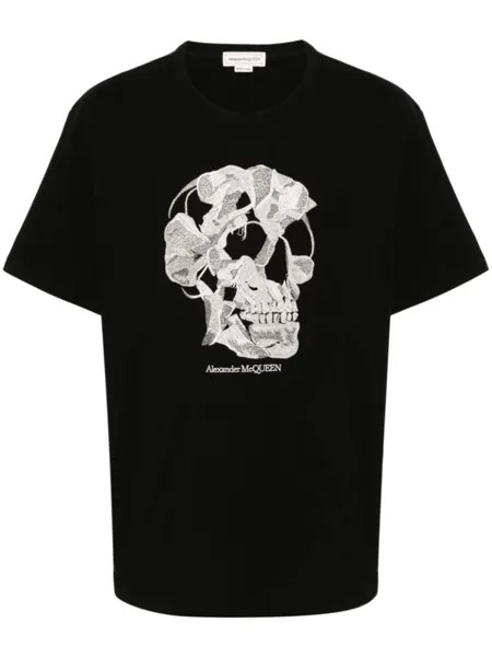 Alexander McQueen футболка с вышивкой Skull, черный