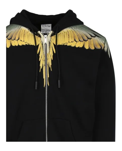 Толстовка на молнии с принтом Wings Marcelo Burlon, цвет Black Yellow