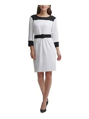 CALVIN KLEIN Женское белое платье-футляр с рукавом 3/4 выше колена для работы 10
