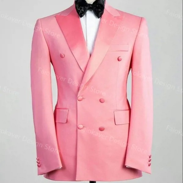 Индивидуальный пошив, однотонный цвет, розовый, для свадьбы, выпусквечерние вечера, мужские костюмы, модные слитные смокинги для жениха, при...