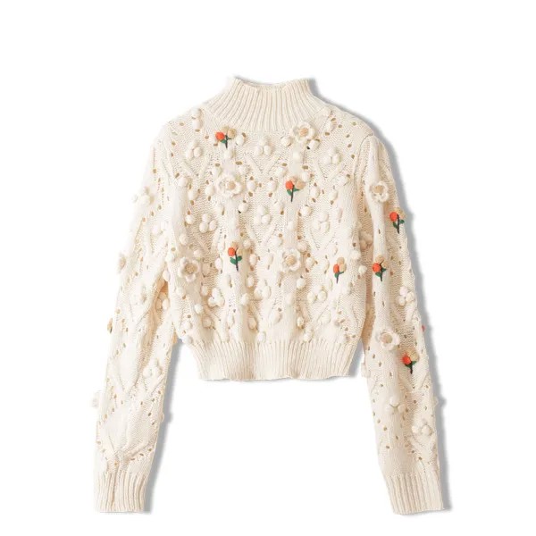 2020 зимний свитер с длинным рукавом и бусинами абрикосового цвета модная женская одежда пуловер