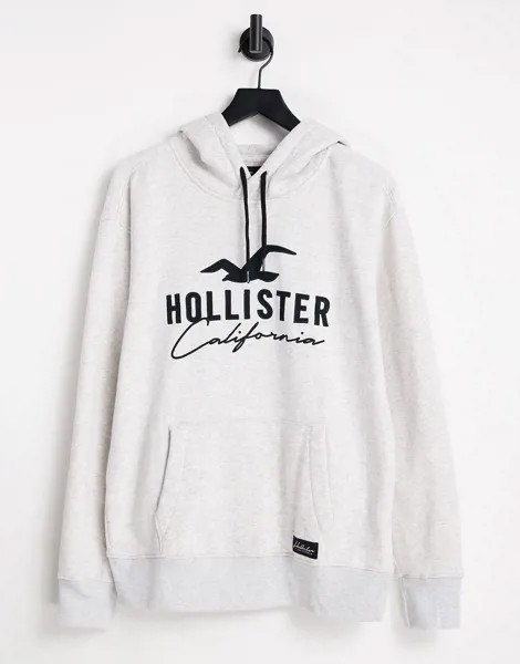 Серое худи с крупным логотипом-надписью Hollister-Серый
