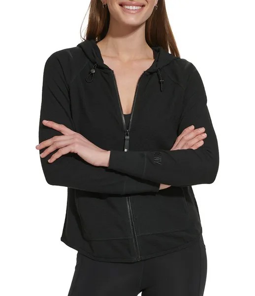 DKNY Sport с длинным рукавом и молнией, мини-худи с вафельными карманами и карманами, черный