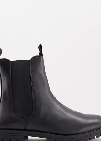 Черные высокие массивные ботинки челси из телячьей кожи для широкой стопы Silver Street-Черный цвет