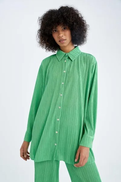Базовая туника-рубашка с длинными рукавами стандартного кроя DeFacto, зеленый