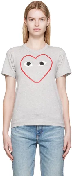 Серая футболка с контурным сердечком Comme des Garçons Play