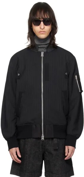 Темно-синий бомбер в полоску Sacai