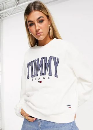 Свитшот цвета слоновой кости с логотипом в университетском стиле Tommy Jeans-Белый