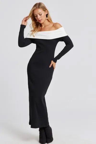 Женское черное платье макси с воротником Мадонна EY2696 Cool & Sexy, черный