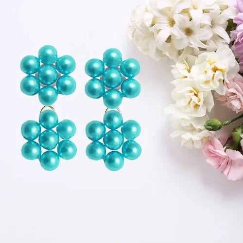 Серьги клипсы , бисер, бирюзовый, голубой