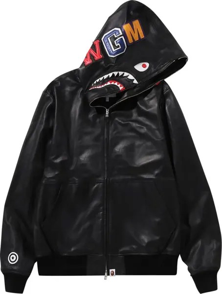 Куртка BAPE Leather Shark Full Zip Jacket 'Black', черный