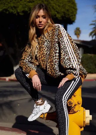 Oversized-свитшот с леопардовым принтом adidas Originals-Коричневый цвет