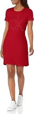 Платье-футболка миди с логотипом Calvin Klein, красное, большое