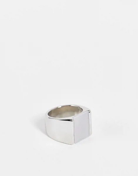 Серебристое кольцо-печатка с полимерной вставкой ASOS DESIGN-Серебряный