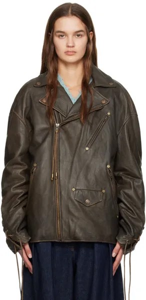 Коричневая кожаная куртка со шнуровкой Acne Studios, цвет Brown/Orange