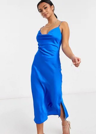 Синее платье-комбинация миди на бретельках River Island Petite-Голубой