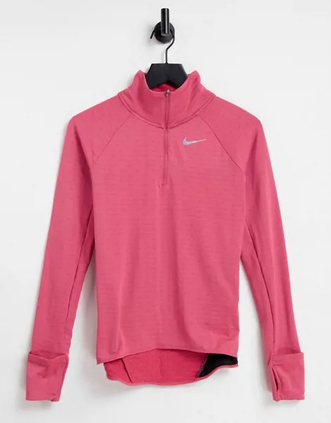 Розовый топ с короткой молнией Nike Running Element Therma-FIT-Розовый цвет