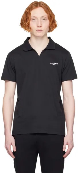 Черная футболка-поло из флока Balmain