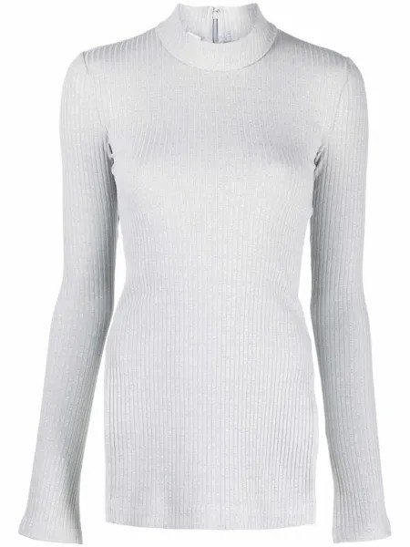 Helmut Lang топ в рубчик с длинными рукавами, серый