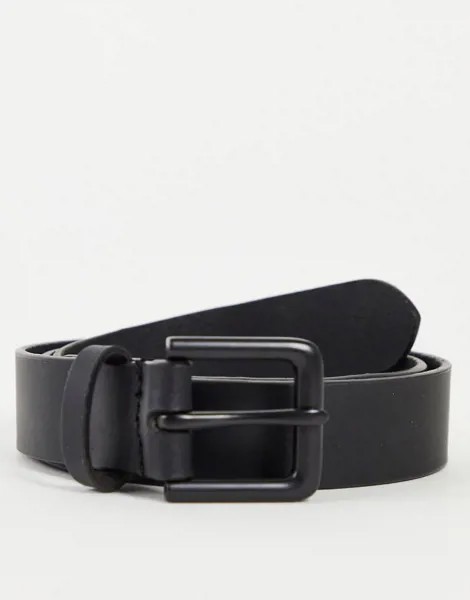 Черный узкий кожаный ремень с матовой пряжкой ASOS DESIGN-Черный цвет