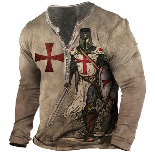 Мужской топ с длинными рукавами Vintage Templar Cross Henley