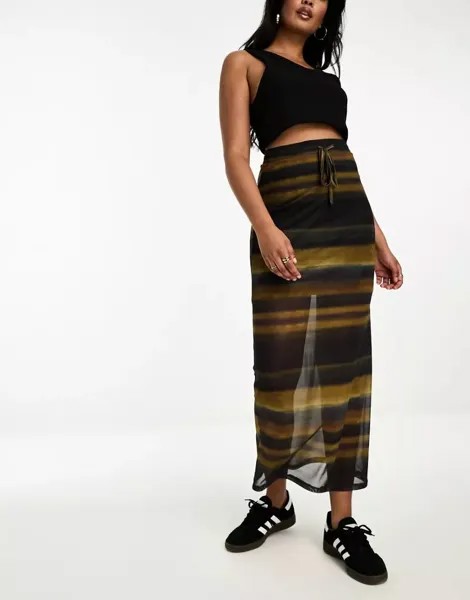 Длинная юбка макси из сетки с размытым узором в полоску Vero Moda