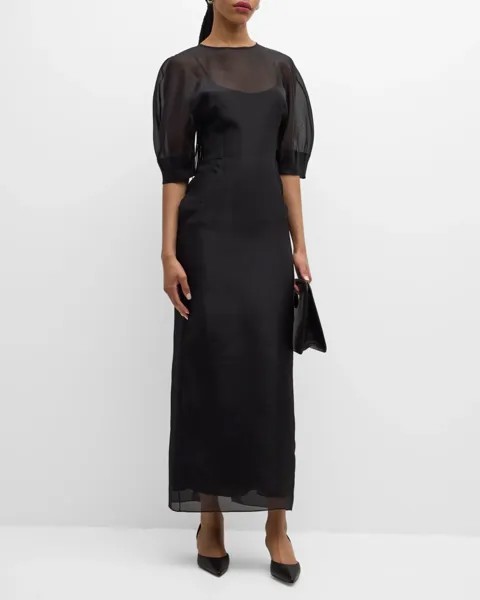 Прозрачное платье миди из органзы Coretta Gabriela Hearst, цвет Black