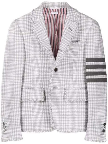 Thom Browne UNCONSTRUCTED HIGH ARMHOLE SPORT COAT - FIT 3 - W/ 4BAR & FRAY EDGE IN GINGHAM POW SUMMER TWEED
