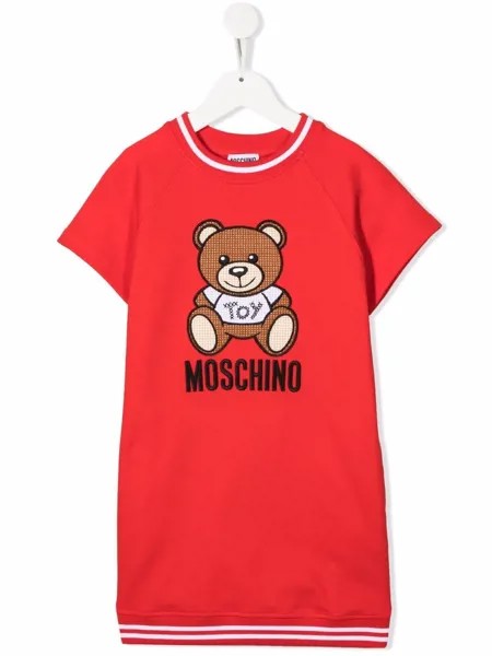 Moschino Kids платье-толстовка с короткими рукавами и принтом Teddy