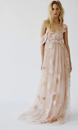 LoveShackFancy Free People Irene Gown Швейцарское кружевное платье макси в горошек с объемным принтом 0