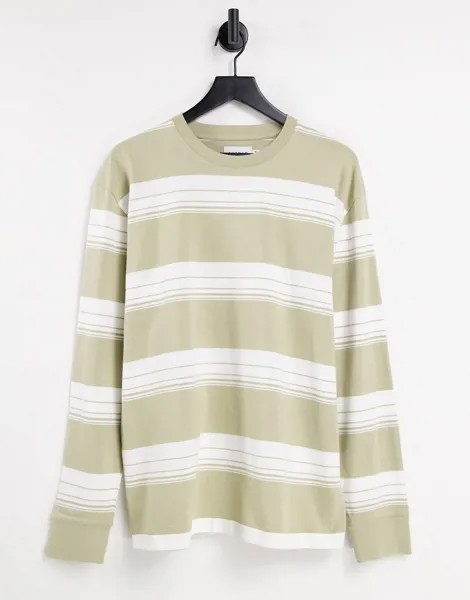 Oversized-лонгслив в горизонтальную полоску светло-бежевого цвета Topman-Светло-бежевый цвет