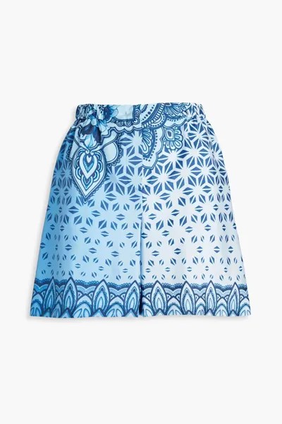 Атласные шорты с принтом Alberta Ferretti, светло-синий
