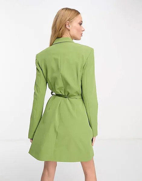 Оливково-зеленое платье-блейзер строгого кроя с поясом Vila