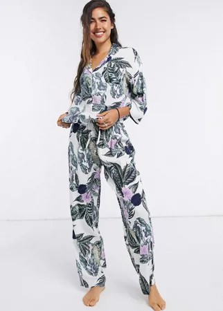 Зелено-фиолетовый пижамный комплект с рубашкой и брюками ASOS DESIGN-Многоцветный