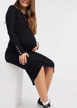 Черное облегающее платье-джемпер с отделкой на рукавах Mamalicious Maternity-Черный