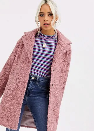 Розовое фактурное пальто-кокон ASOS DESIGN Petite-Розовый