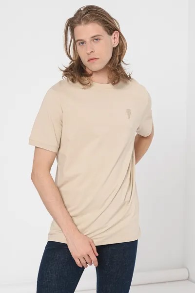 Хлопковая футболка с логотипом Karl Lagerfeld, бежевый