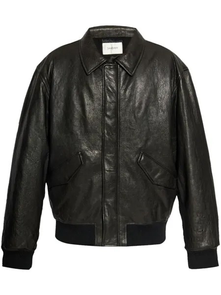 Saint Laurent кожаная куртка-бомбер, черный