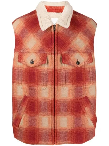 Marant Kiraneo logo-embroidered plaid-check gilet, оранжевый