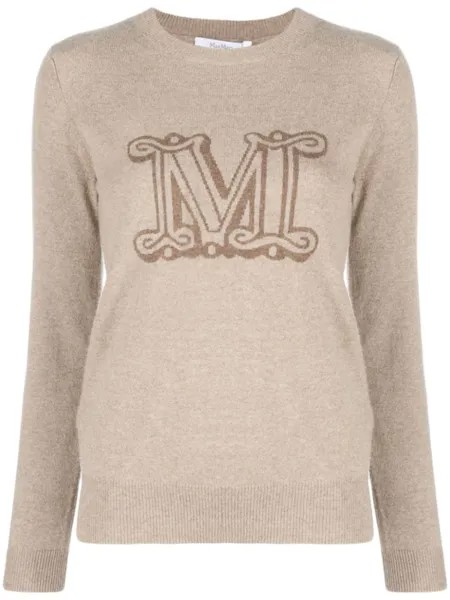 Кашемировый джемпер вязки интарсия Max Mara, бежевый