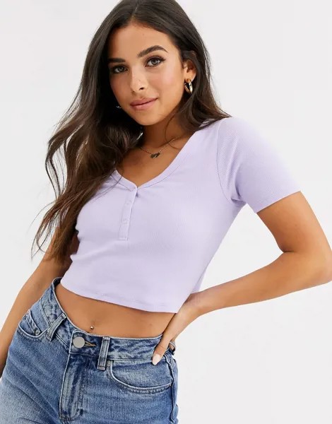 Лавандовая футболка с V-образным вырезом и кнопками ASOS DESIGN-Зеленый