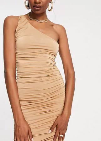 Облегающее платье мини песочного цвета на одно плечо Missguided Tall-Светло-бежевый цвет