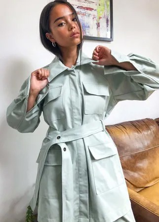 Свободная куртка в рубашечном стиле с поясом от комплекта Ghospell-Зеленый цвет