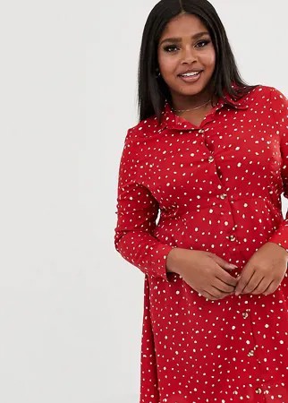 Короткое приталенное платье-рубашка в горошек Wednesday's Girl Curve-Красный