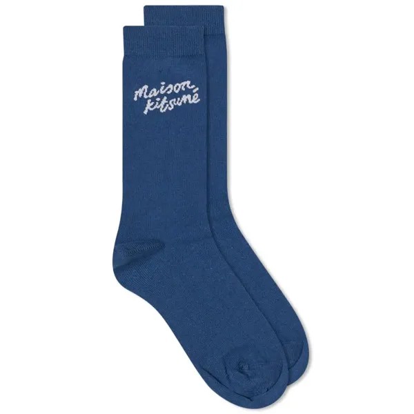 Maison Kitsune Носки с рукописным рисунком, синий