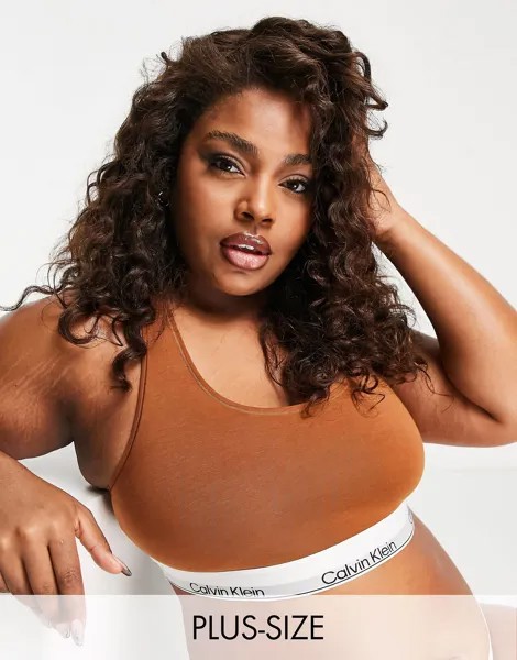 Темно-коричневый бралет без подкладки Calvin Klein Plus Size Modern Cotton без подкладки