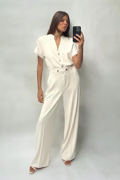 Комбинезон из крепа с золотыми пуговиками ZARA, экрю