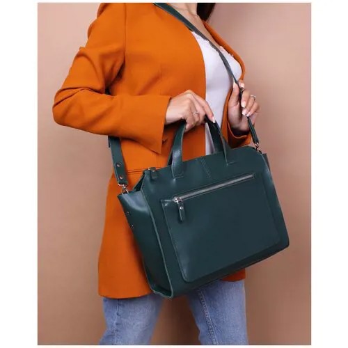 Женская сумка тоут из натуральной кожи изумрудная A018 emerald Divalli