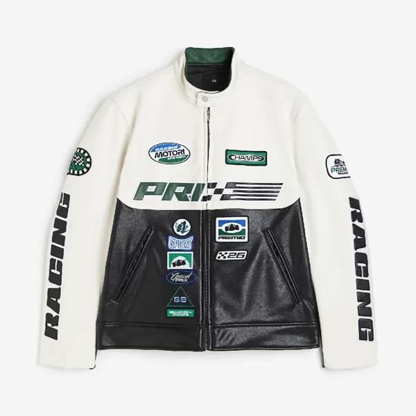 Куртка H&M Regular Fit Motif-detail Racer, белый/зеленый